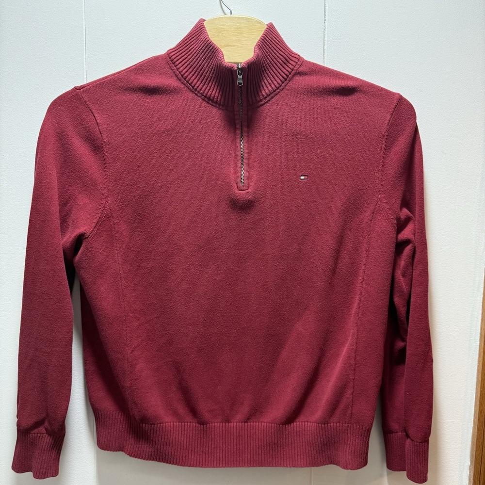 Tommy Hilfiger Mens 1/4 Zip Pullover Sweater Red Size XL Cotton